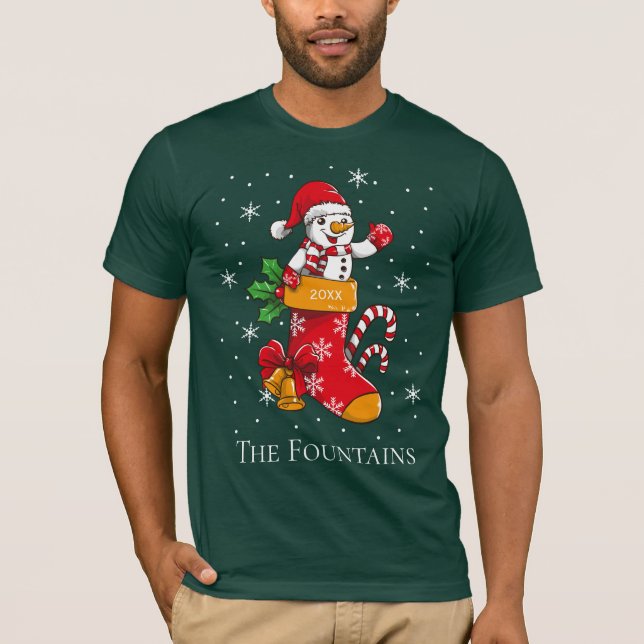 Weihnachts-Snowman Familienurlaub Personalisiert T-Shirt (Vorderseite)