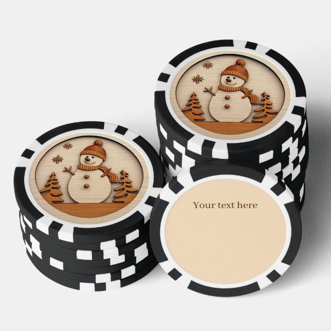 Weihnachts-Snowman fügt Text hinzu Pokerchips (Stapel)