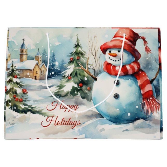 Weihnachts-Snowman-Illustration Große Geschenktüte (Vorderseite)
