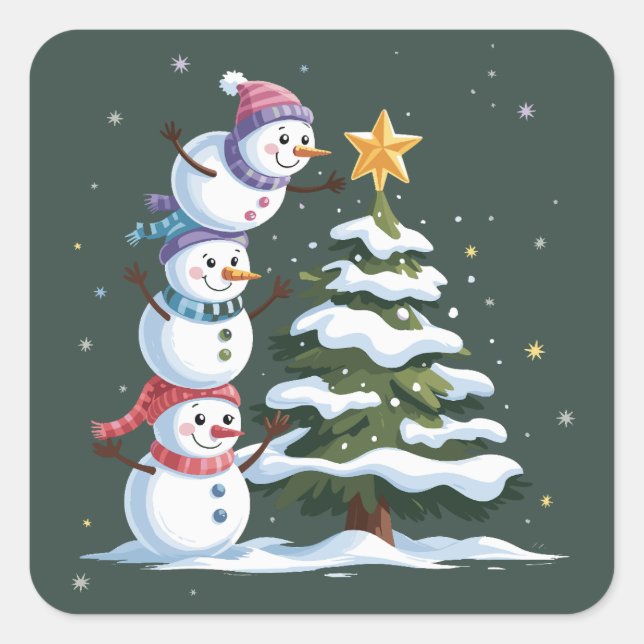 Weihnachts-Snowman Lover Tree Xmas Winter Party Quadratischer Aufkleber (Vorderseite)