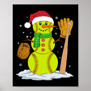 Weihnachts-Snowman Softball Pitcher Boys Kinder Te Poster