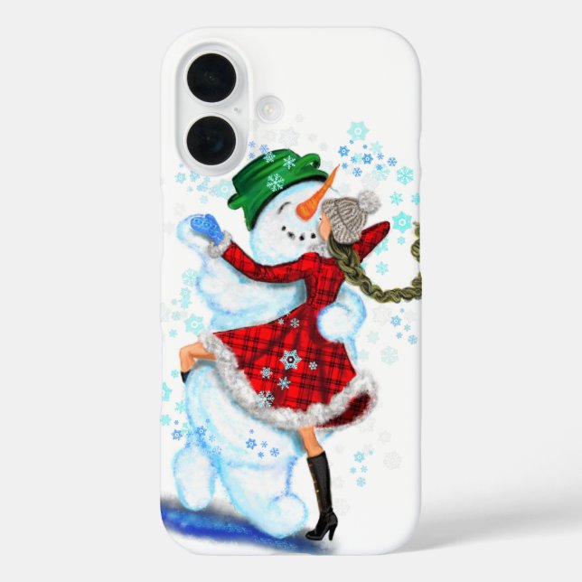 Weihnachts-Snowman und Girl Dancers iPhone Case (Rückseite)