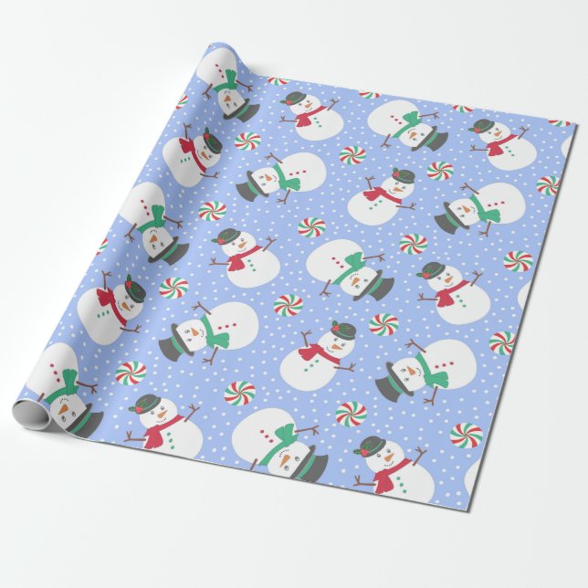 Weihnachts Snowman Winter Blue Geschenkpapier (Ungerollt)