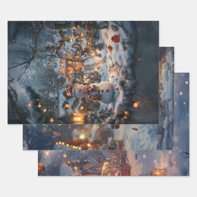 Weihnachts-Snowmen-Dorf Decoupage Geschenkpapier Set (Set)