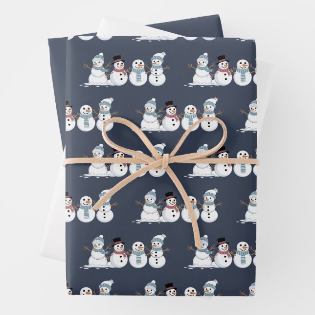 Weihnachts-Snowmen Row Xmas Winterurlaubssaison Geschenkpapier Set (Beispiel)