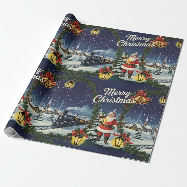 Weihnachts Snowy Express Retro-Umschlagpapier Geschenkpapier (Ungerollt)