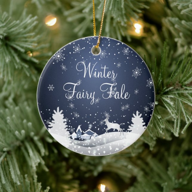 Weihnachts-Snowy Fairy Tale Fantasy Forest Keramik Ornament (Baum)