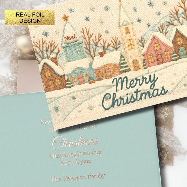 Weihnachts-Snowy-Village-Szene Folien Feiertagskarte (Von Creator hochgeladen)