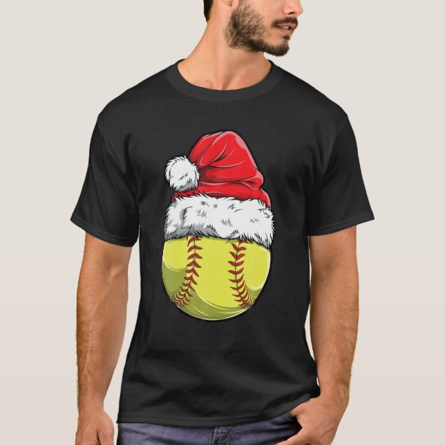 Weihnachts Softball Ball Weihnachtsmannmütze Xmas  T-Shirt (Vorderseite)
