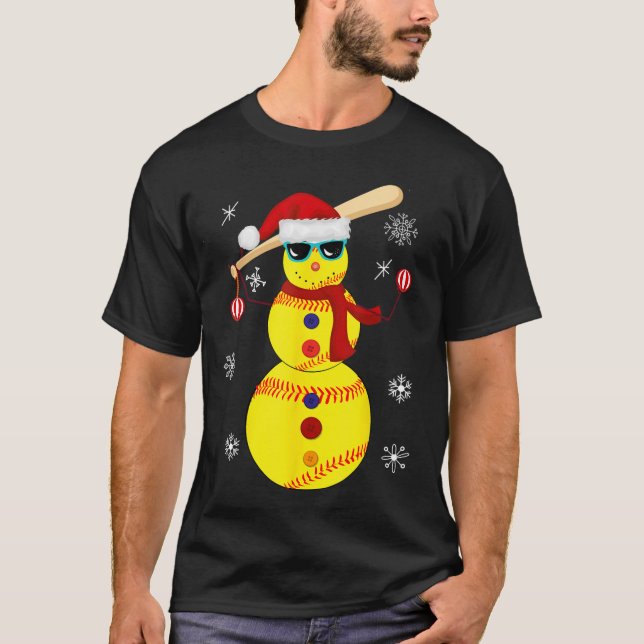 Weihnachts Softball Bat Snowman Santa Snowflake Gi T-Shirt (Vorderseite)