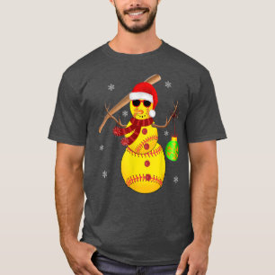 Weihnachts-Softball-Schläger-Schneemann-Santa-Schn T-Shirt