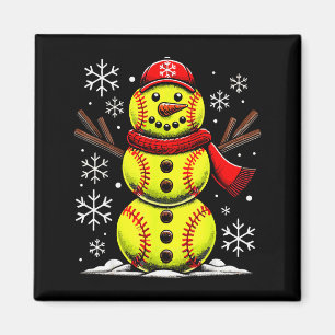 Weihnachts-Softball-Schneemann Mädchen, Softball W Magnet