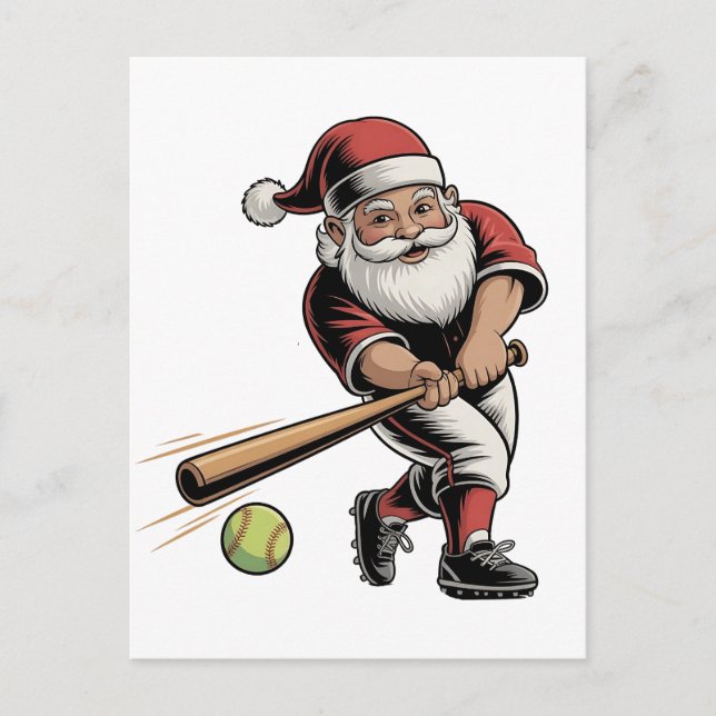 Weihnachts-Softball spielen Weihnachtsmann Sport Einladungspostkarte (Vorderseite)