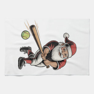 Weihnachts-Softball spielen Weihnachtsmann Sport Geschirrtuch