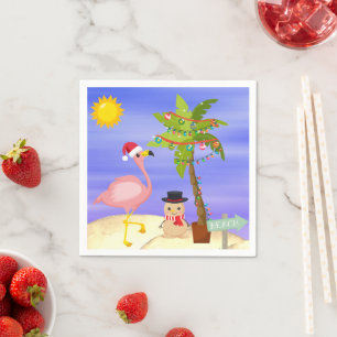 Weihnachts Sommer Flamingo Beach Niedlich Urlaub Serviette