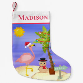 Weihnachts Sommer Flamingo Beach Personalisierter  Kleiner Weihnachtsstrumpf