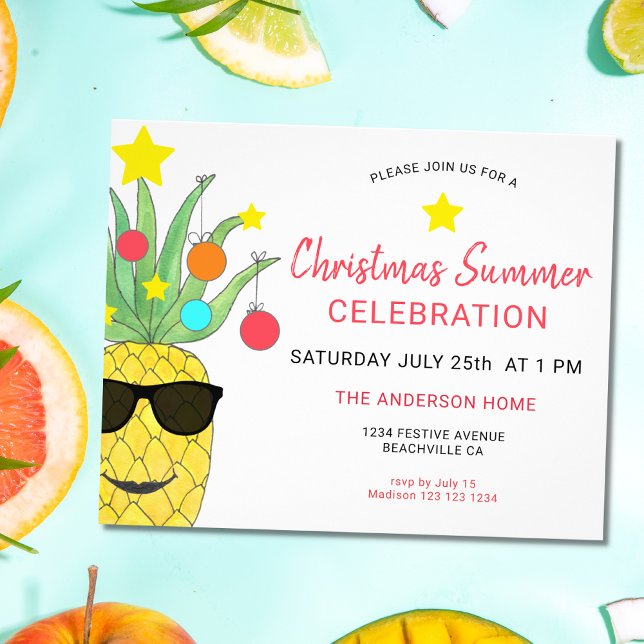 Weihnachts Sommer Party Ananas Einladung Flyer (Von Creator hochgeladen)