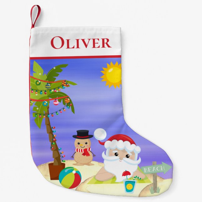 Weihnachts-Sommer-Santa Beach Kinder Personalisier Kleiner Weihnachtsstrumpf (Vorderseite)