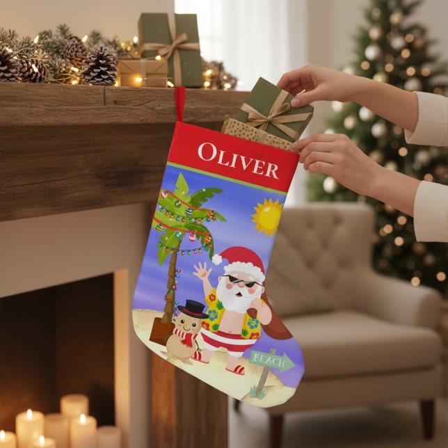Weihnachts-Sommerferien - Santa Beach Personalisie Kleiner Weihnachtsstrumpf (Von Creator hochgeladen)