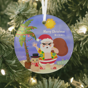 Weihnachts-Sommerferien - Santa Beach Personalisie Ornament Aus Glas