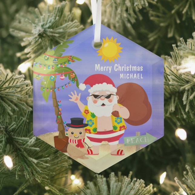 Weihnachts-Sommerferien - Santa Beach Personalisie Ornament Aus Glas (Insitu)
