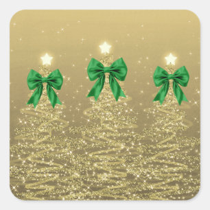 Weihnachts-Sparkling-Bäume Gold Falscher grüner Bo Quadratischer Aufkleber