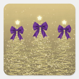 Weihnachts-Sparkling-Bäume Gold Falscher Lila Boge Quadratischer Aufkleber