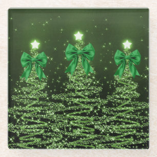 Weihnachts-Sparkling-Bäume Grün Faux-Schleife Glasuntersetzer