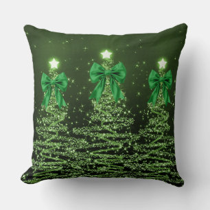 Weihnachts-Sparkling-Bäume Grün Faux-Schleife-Wurf Kissen