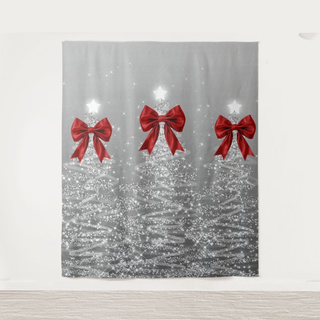Weihnachts-Sparkling-Bäume Silber Falscher Roter B Wandteppich (Vorderseite)