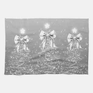 Weihnachts-Sparkling-Bäume Silber-Faux-Bogen Geschirrtuch