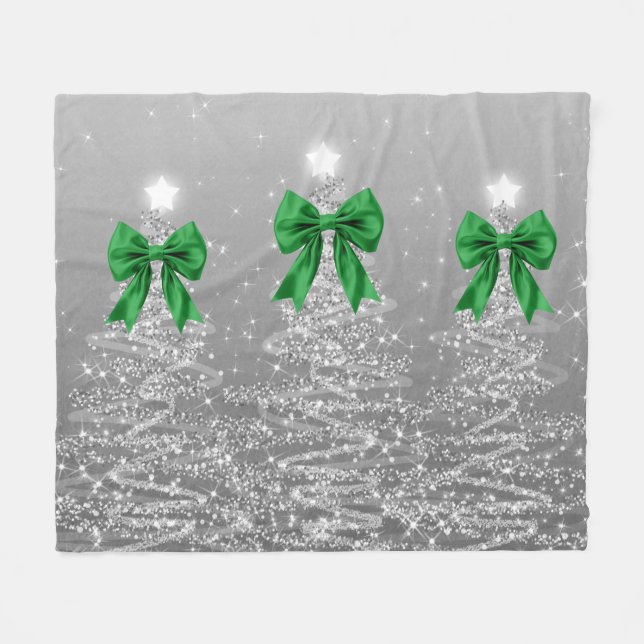 Weihnachts-Sparkling-Bäume Silber-Faux-Grün-Bogen Fleecedecke (Vorderseite (Horizontal))