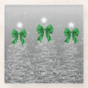 Weihnachts-Sparkling-Bäume Silber-Faux-Grün-Bogen  Glasuntersetzer