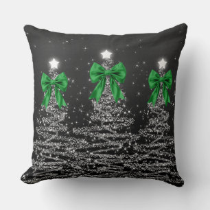 Weihnachts-Sparkling-Bäume Silber-Faux-Grün-Bogen Kissen