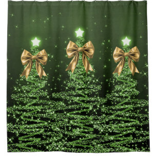 Weihnachts-Sparkling-Trees Grün Kunstgold-Bogen Duschvorhang
