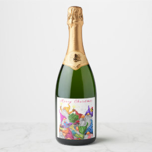 Weihnachts Sparkling Weinlabel Happy Gnome Party