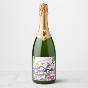Weihnachts Sparkling Weinlabel Happy Snowman Party