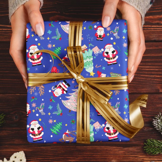 Weihnachts-Spaß Ditzy Santa Blue Hintergrund Geschenkpapier (Von Creator hochgeladen)
