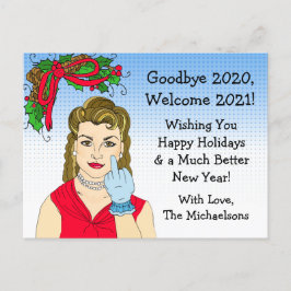 Weihnachts-Spaß Funny Retro Lady Drehend Vogel Postkarte