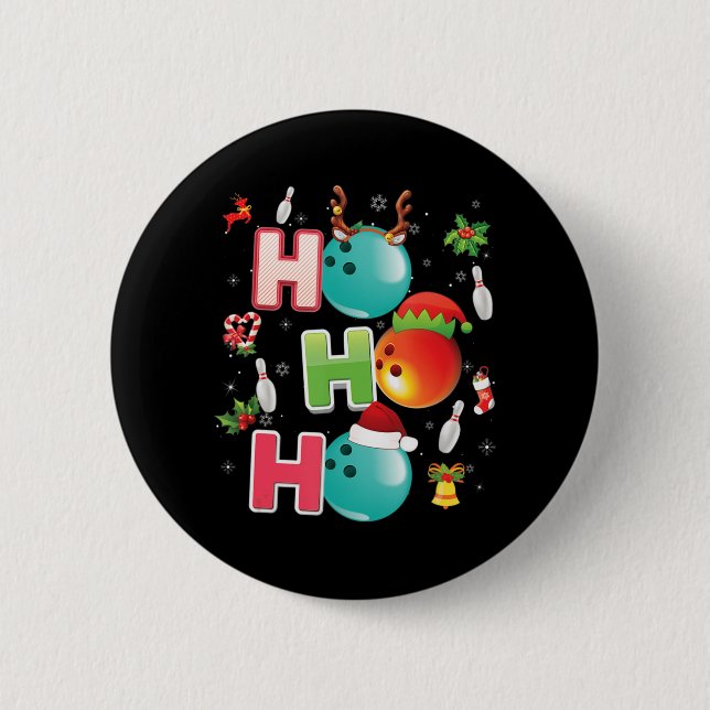 Weihnachts Spaß Ho Ho Ho Bowling Pajama Santa Love Button (Vorderseite)