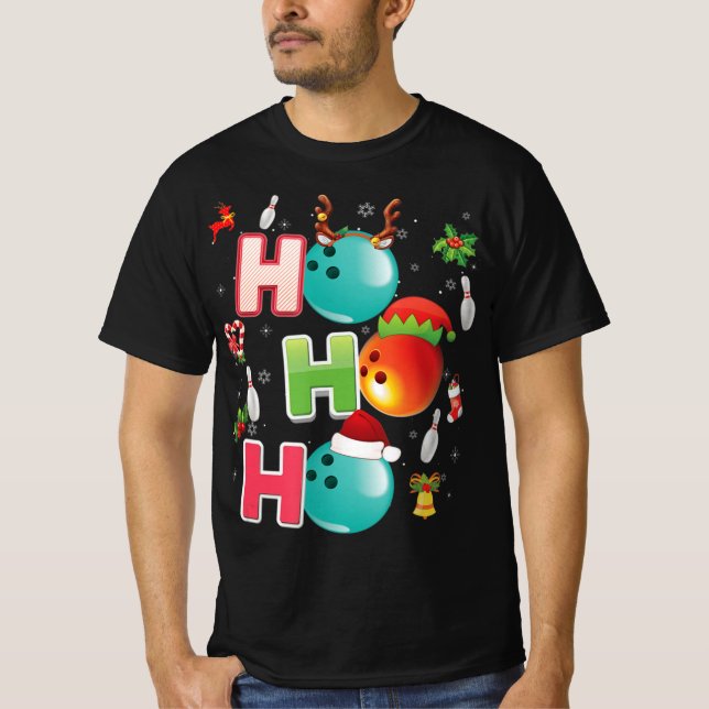 Weihnachts Spaß Ho Ho Ho Bowling Pajama Santa Love T-Shirt (Vorderseite)