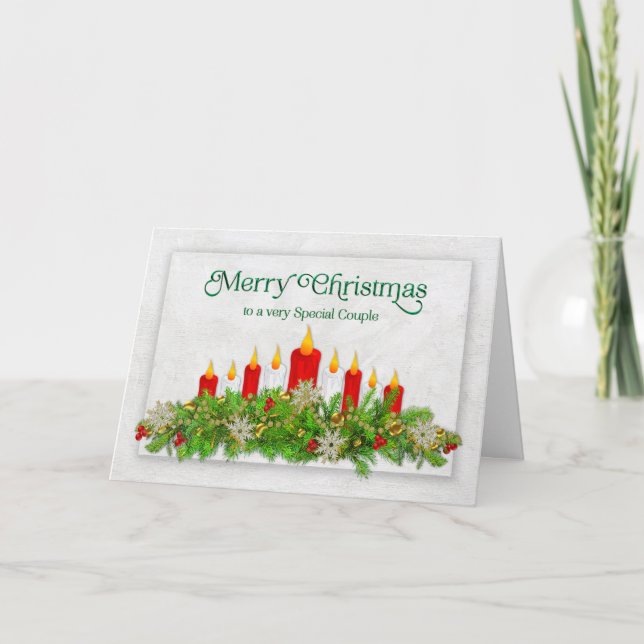 Weihnachts Special Couple Candles Pine Branches Karte (Vorderseite)