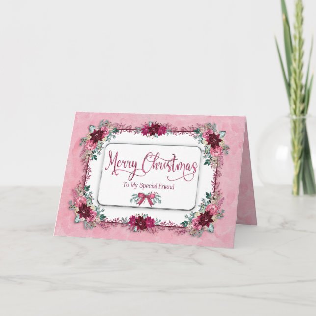 Weihnachts Special Friend Burgundy Pink Blume Card Karte (Vorderseite)