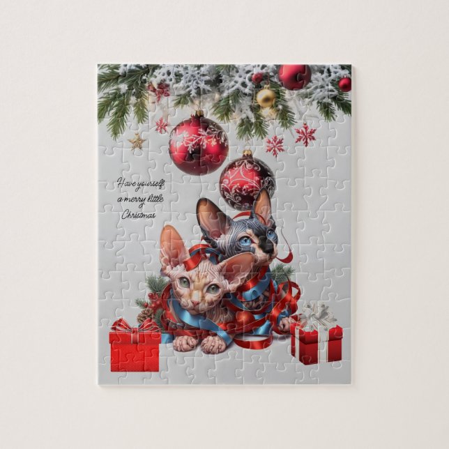 Weihnachts-Sphynx-Kätzchen Puzzle (Vertikal)