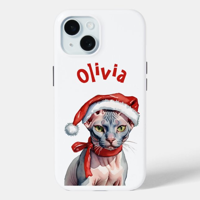 Weihnachts-Sphynx-Katze Wasserfarbe Case-Mate iPhone Hülle (Rückseite)