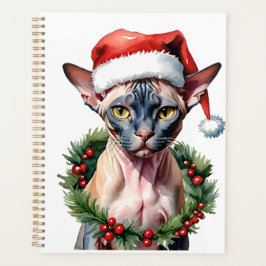 Weihnachts-Sphynx-Katze Wasserfarbe Planer