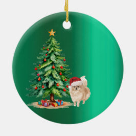 Weihnachts-Spitz Dog Green Frohe Gruß Keramik Ornament