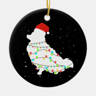Weihnachts-Spitz Hund mit Weihnachtslicht Keramik Ornament