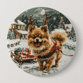 Weihnachts-Spitz Rentier Dog Button