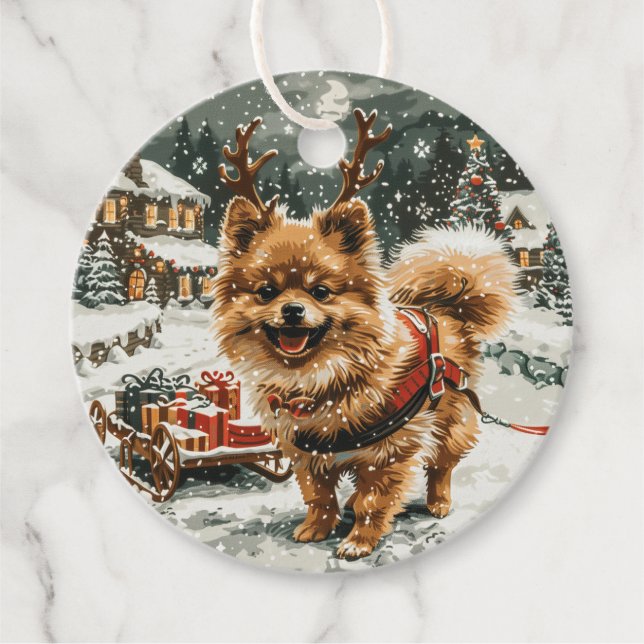 Weihnachts-Spitz Rentier Dog Geschenkanhänger (Vorderseite)
